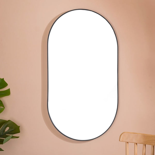 Wall Hanging Oval Mirror Black Large