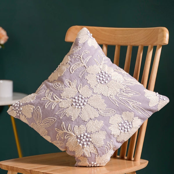 Blossom 100% Cotton Cushion Cover Purple 16x16 Inch