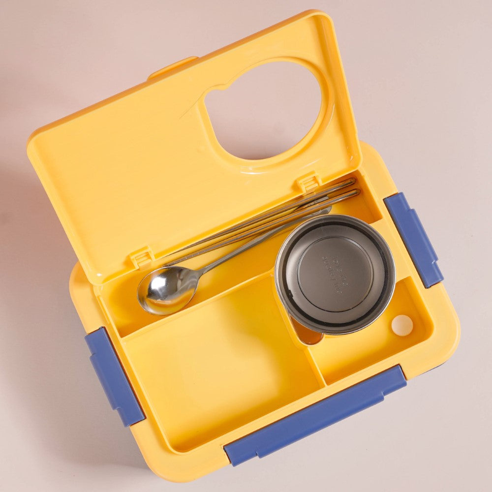 1 Yellow Camera Bento Box with Soup Bowl, Insulated Lunch Bag and