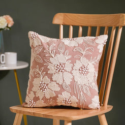 Blossom Embroidered Cushion Cover Pink 16x16 Inch