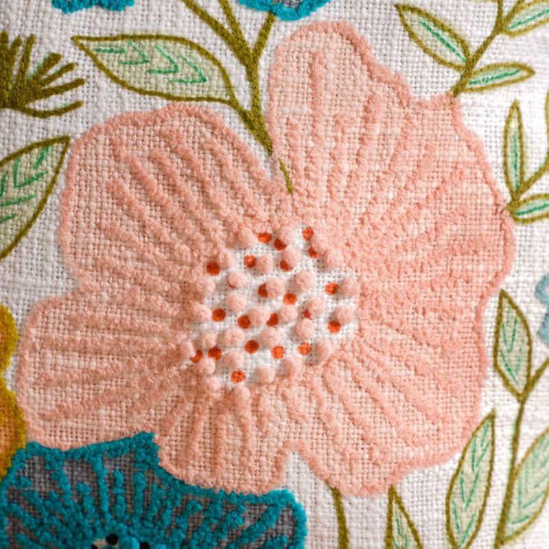 Serene Floral Embroidered Sofa Cushion Cover 16x16 Inch