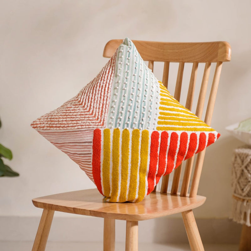 Abstract Multicoloured Cotton Cushion Cover 16x16 Inch