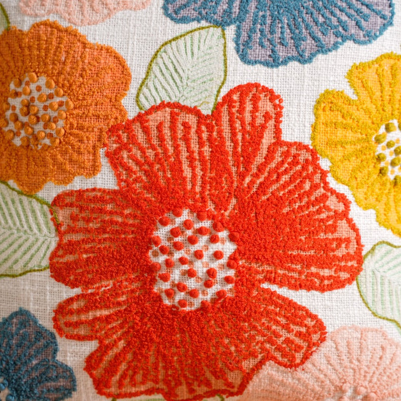 Colourful Floral Embroidered Cotton Cushion Cover 16x16 Inch