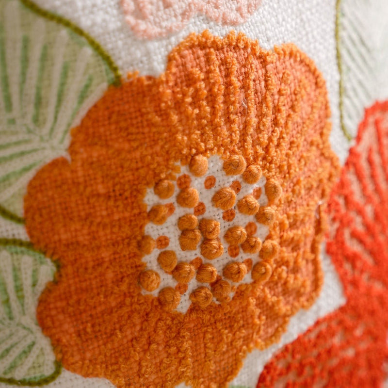 Colourful Floral Embroidered Cotton Cushion Cover 16x16 Inch