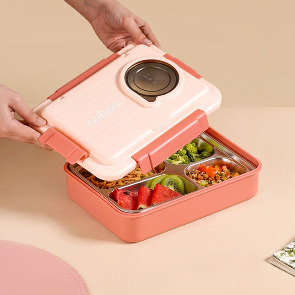 Bento Lunch Box With 4 Compartments Pink 1000ml