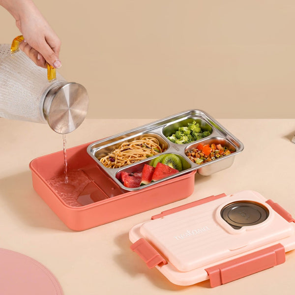 Bento Lunch Box With 4 Compartments Pink 1000ml