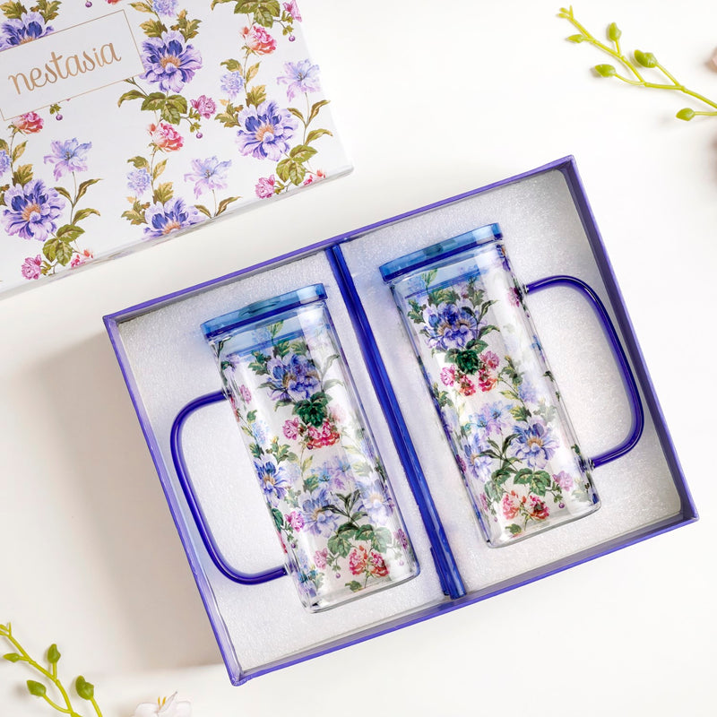 Botanical Glass Sipper With Straw Set Of 2 In Gift Box