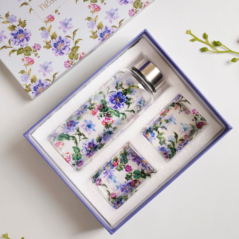 Wildflower Glass Bottle And Tumbler Gift Set Of 3