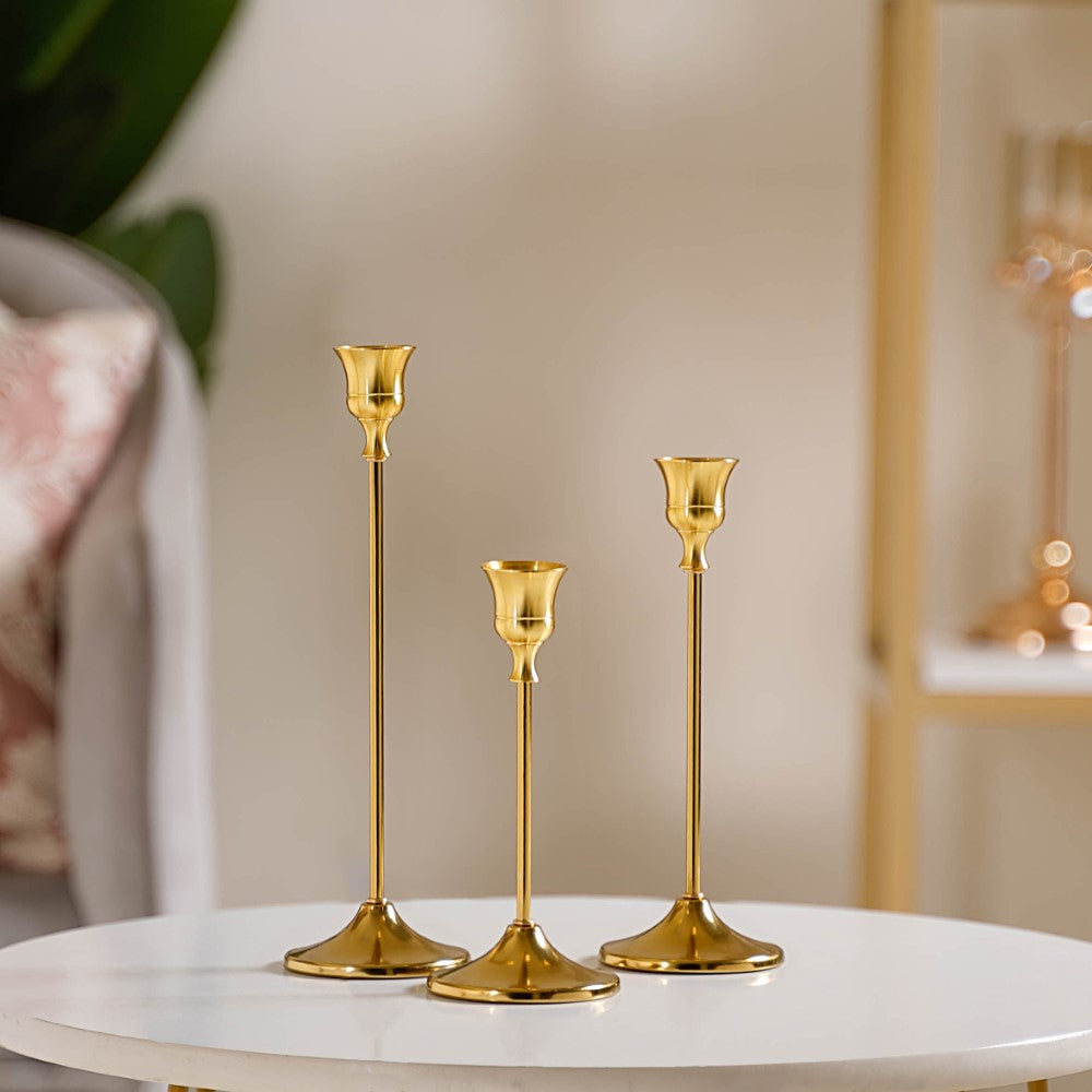 Taper Candle Stand Gold Set Of 3