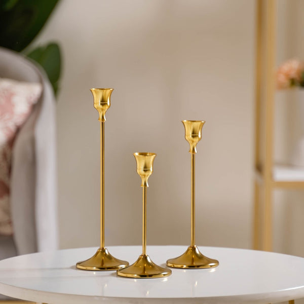 Taper Candle Stand Gold Set Of 3