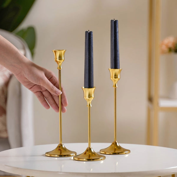 Taper Candle Stand Gold Set Of 3