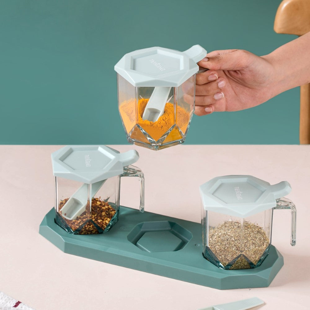 Set of Spice Jars With Spoons Green Online Premium Spice Jar