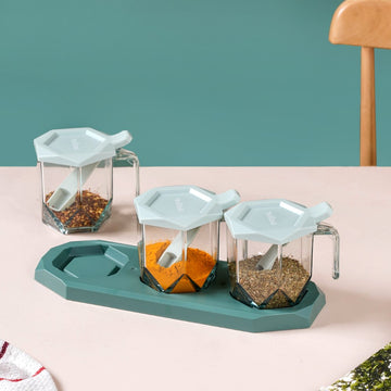 Spice Jar With Spoons Set Of 3 Green