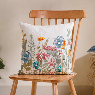 Garden Embroidered Cushion Cover 16x16 Inch