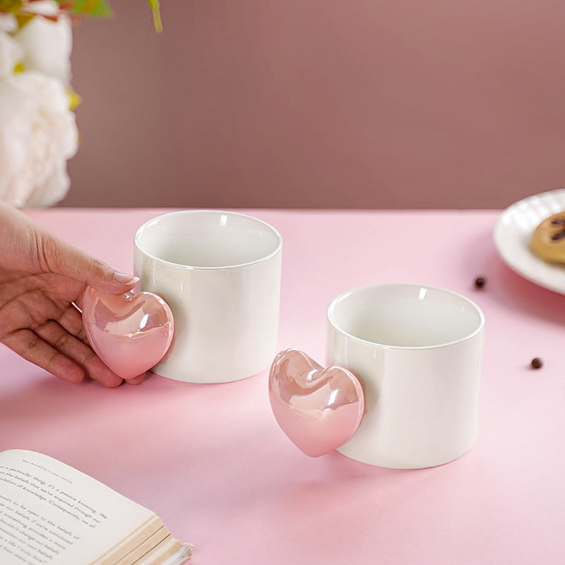 Balloon Heart Coffee Mug Pink Set of 2 330ml- Mug for coffee, tea mug, cappuccino mug | Cups and Mugs for Coffee Table & Home Decor
