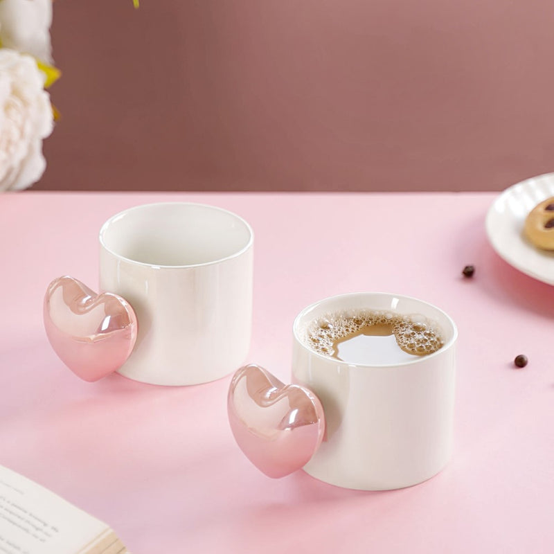 Balloon Heart Coffee Mug Pink Set of 2 330ml- Mug for coffee, tea mug, cappuccino mug | Cups and Mugs for Coffee Table & Home Decor
