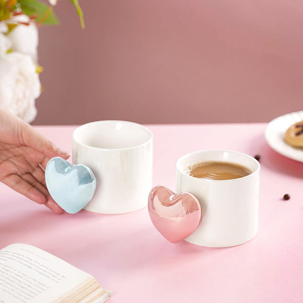 Heart Balloon Coffee Mug Set Of 2 Pink Blue 330ml