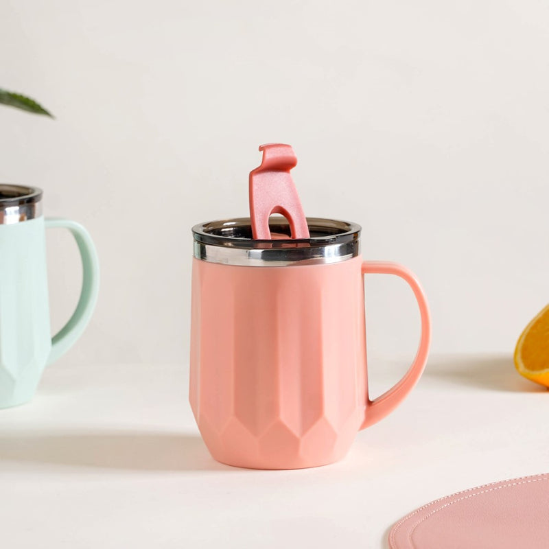 Portable Desk Coffee Mug Pink 400ml - Travel mug, travel coffee mug, coffee mug with lid, tea mug, insulated mug, portable coffee mug