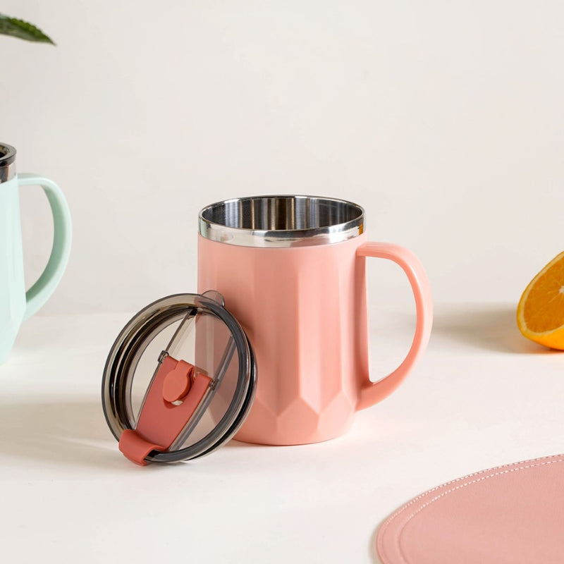 Portable Desk Coffee Mug Pink 400ml - Travel mug, travel coffee mug, coffee mug with lid, tea mug, insulated mug, portable coffee mug