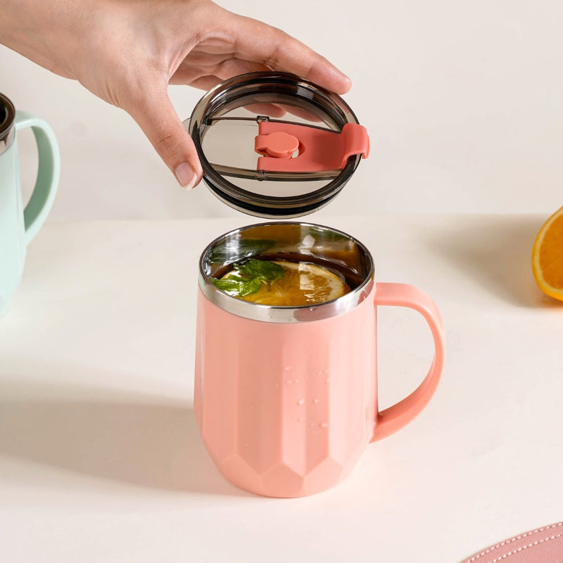 Portable Desk Coffee Mug Pink 400ml - Travel mug, travel coffee mug, coffee mug with lid, tea mug, insulated mug, portable coffee mug