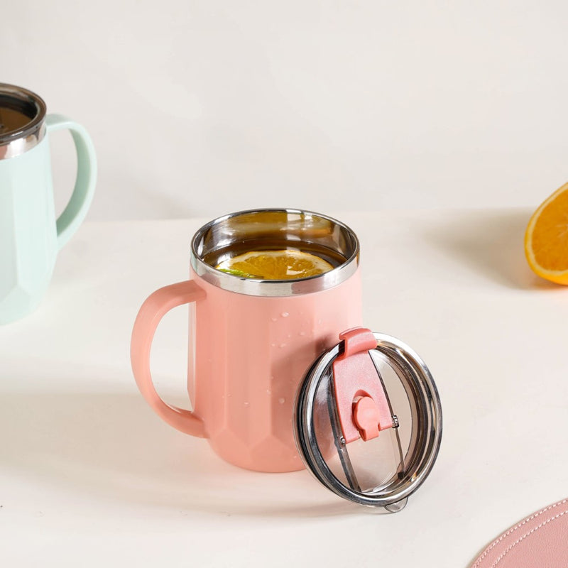 Portable Desk Coffee Mug Pink 400ml - Travel mug, travel coffee mug, coffee mug with lid, tea mug, insulated mug, portable coffee mug