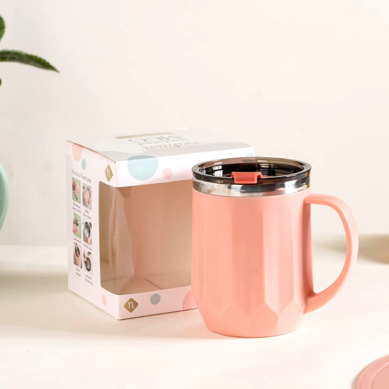 Portable Desk Coffee Mug Pink 400ml - Travel mug, travel coffee mug, coffee mug with lid, tea mug, insulated mug, portable coffee mug