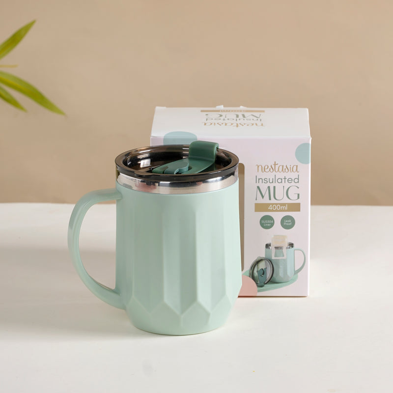 Portable Travel Coffee Mug With Lid Mint 400ml - Travel mug, travel coffee mug, coffee mug with lid, tea mug, insulated mug, portable coffee mug