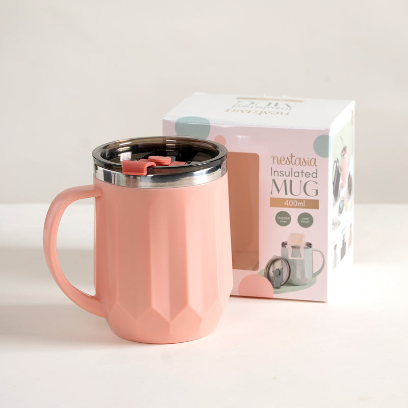 Portable Desk Coffee Mug Pink 400ml - Travel mug, travel coffee mug, coffee mug with lid, tea mug, insulated mug, portable coffee mug