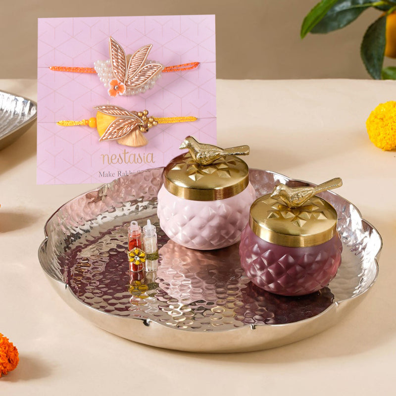 Rakhi Silver Platter Dry Fruits Hamper For Brother Set Of 6