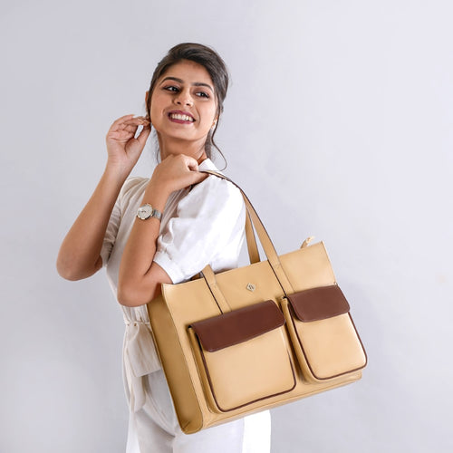 Urban Vegan Leather Tote & Sling Bags Set Of 4 Beige