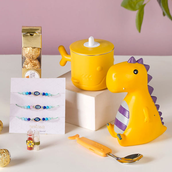 Yellow Dino Rakhi Hamper For Kids Set Of 6