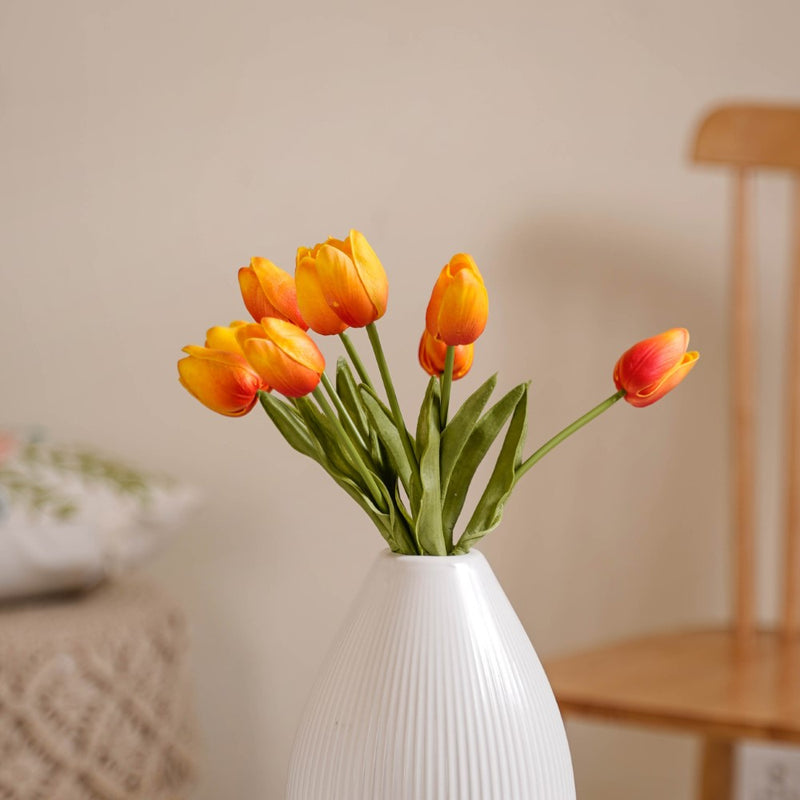 Artificial Tulip Flowers Orange Set Of 9- Artificial flower, faux flower, flower for vase, decorative flowers, artificial plants, fake flowers