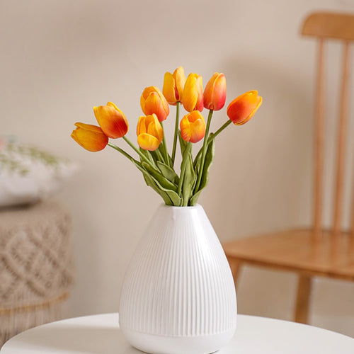 Artificial Tulip Flowers Orange Set Of 9 - Artificial flower | Home decor item | Room decoration item