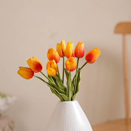 Artificial Tulip Flowers Orange Set Of 9 - Artificial flower | Home decor item | Room decoration item