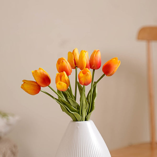 Artificial Tulip Flowers Orange Set Of 9 - Artificial flower | Home decor item | Room decoration item