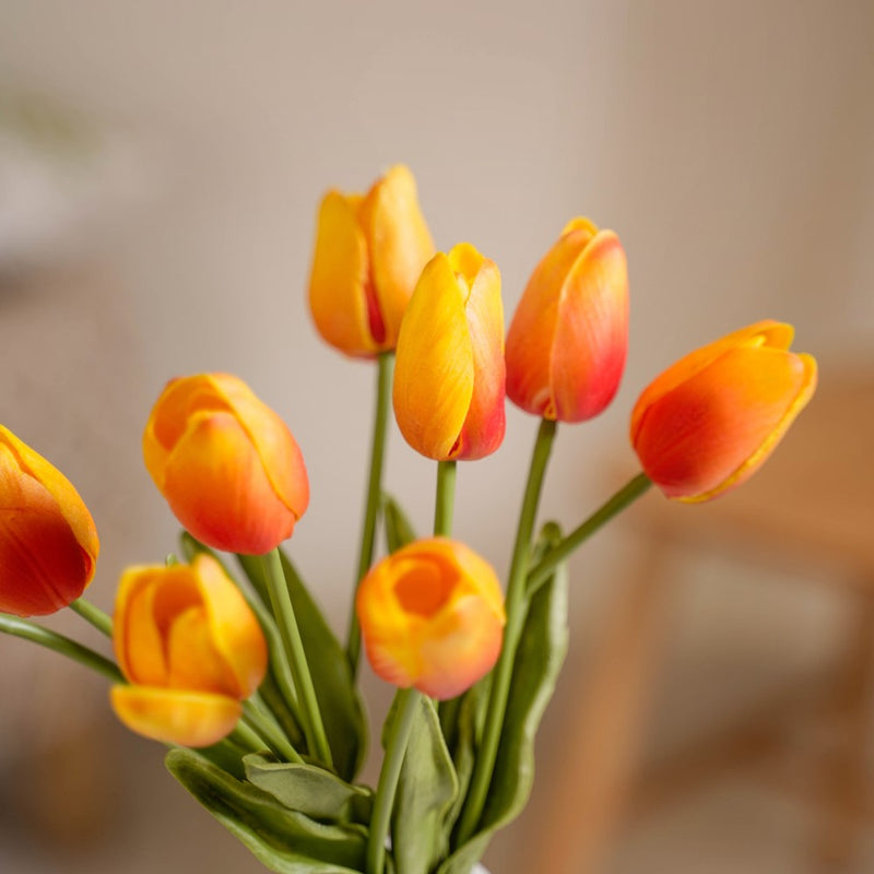 Artificial Tulip Flowers Orange Set Of 9- Artificial flower, faux flower, flower for vase, decorative flowers, artificial plants, fake flowers