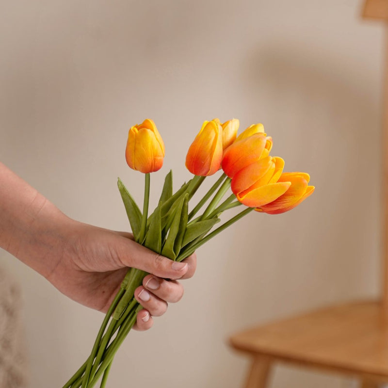 Artificial Tulip Flowers Orange Set Of 9- Artificial flower, faux flower, flower for vase, decorative flowers, artificial plants, fake flowers