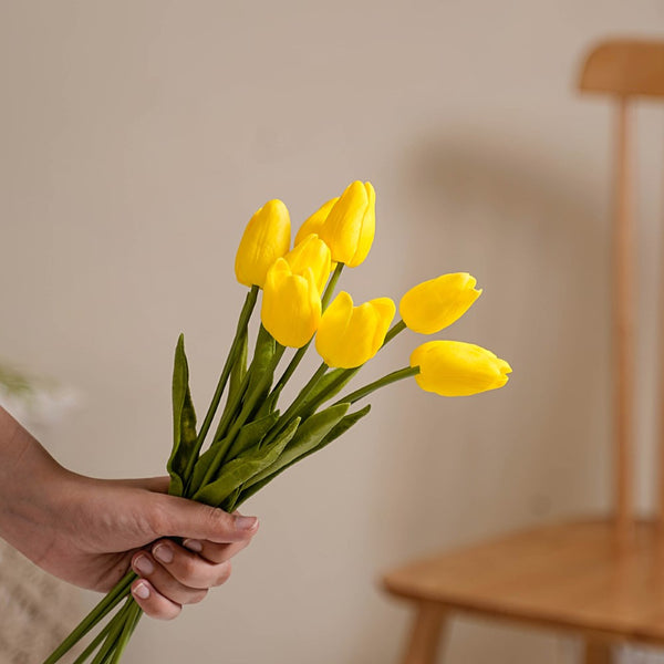 Artificial Tulip Flowers Yellow Set Of 9 - Artificial flower | Home decor item | Room decoration item