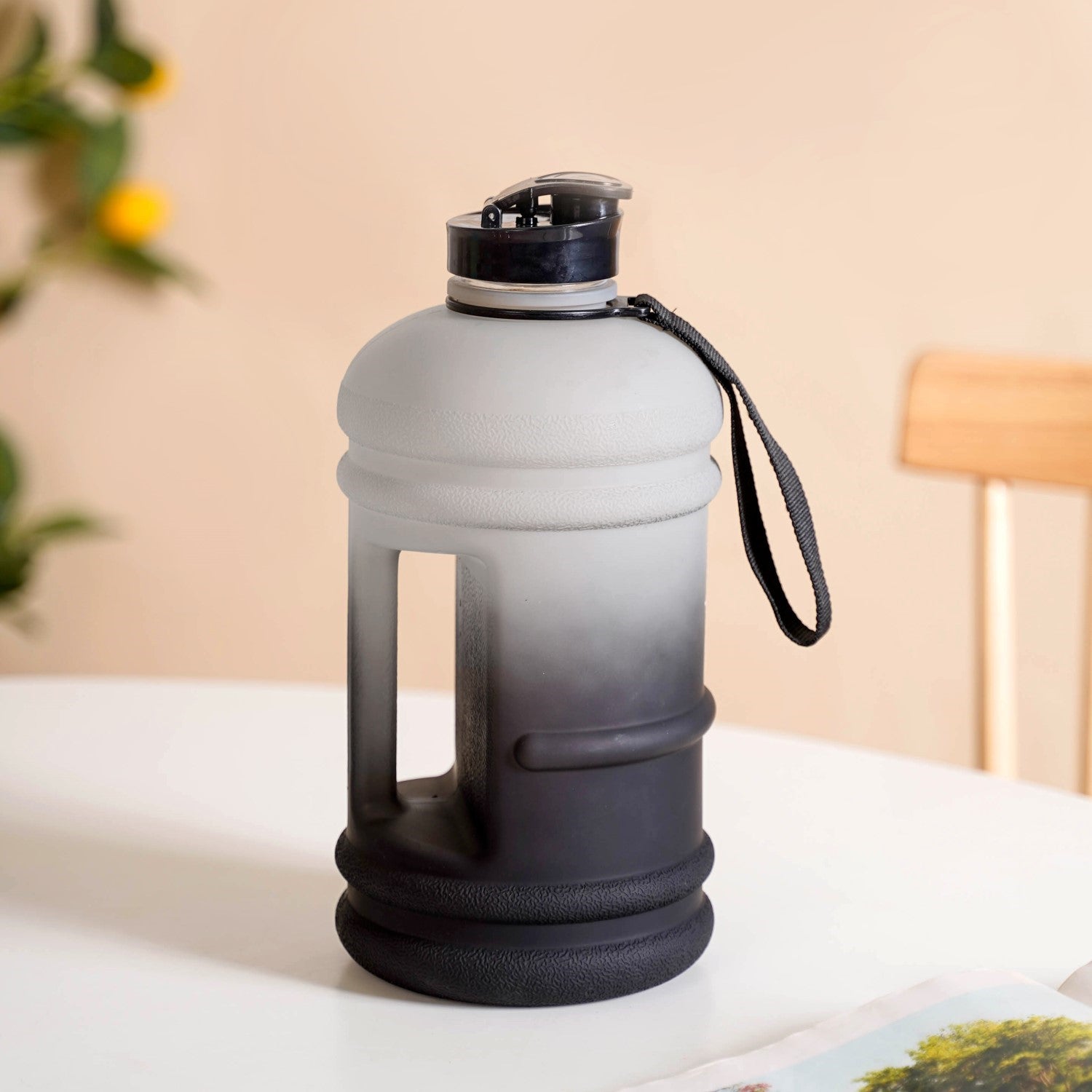 AquaBurst Fitness Gallon Water Bottle Ombre Grey Black 2200ml