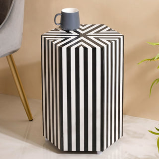 Modern Inlay Corner Table White Black