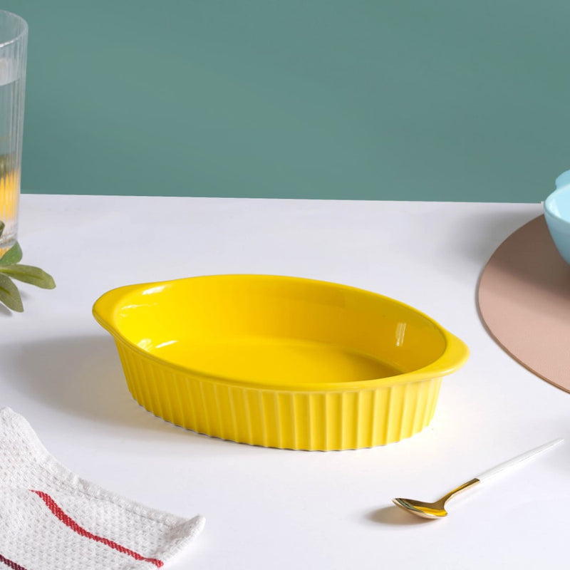 Oval Microwave Baking Pan Yellow 8.5 Inch - Baking Dish