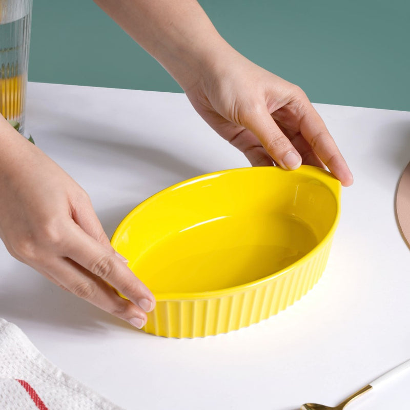 Oval Microwave Baking Pan Yellow 8.5 Inch - Baking Dish