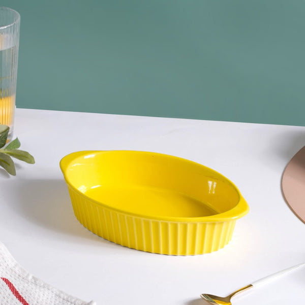 Oval Microwave Baking Pan Yellow 8.5 Inch - Baking Dish