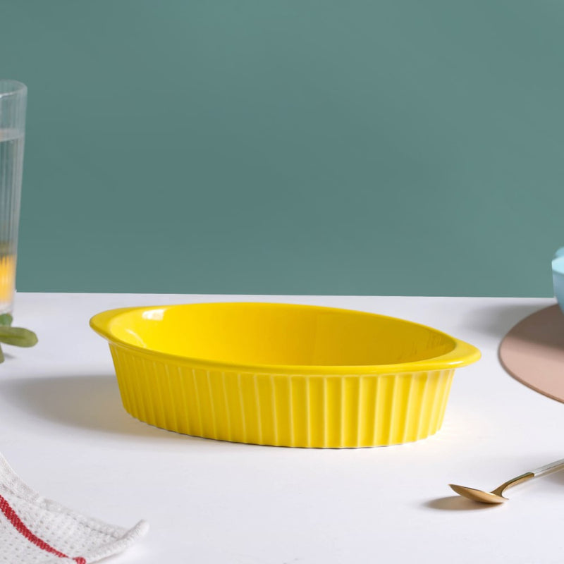 Oval Microwave Baking Pan Yellow 8.5 Inch - Baking Dish