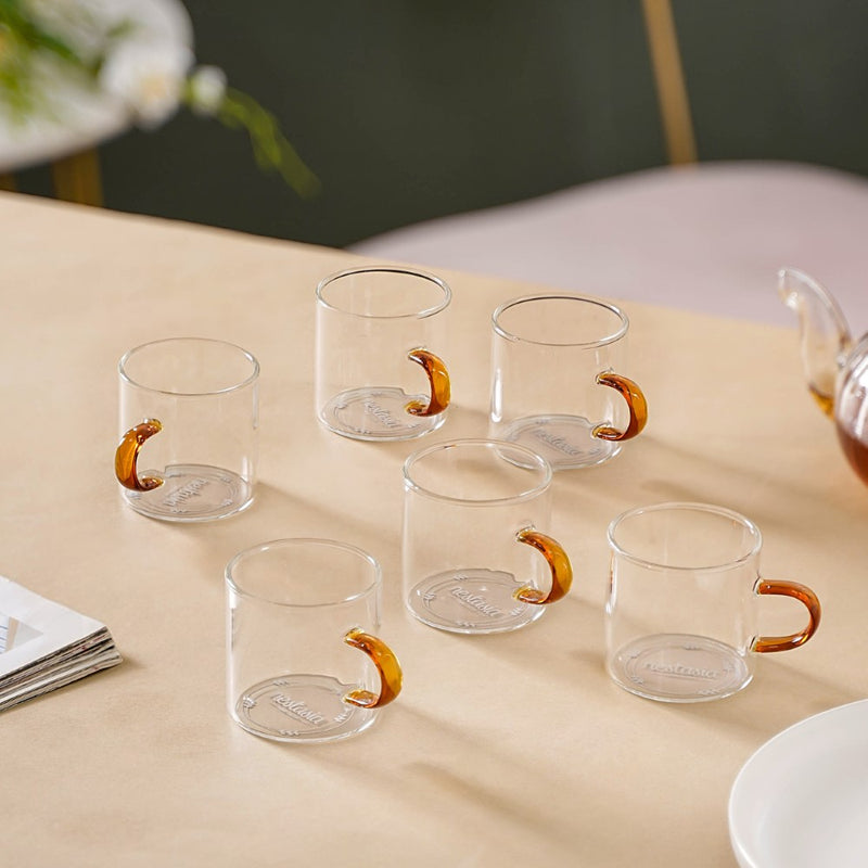 Transparent And Yellow Cup Set of 6- Tea cup, coffee cup, cup for tea | Cups and Mugs for Office Table & Home Decoration