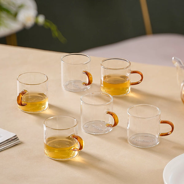 Transparent And Yellow Cup Set of 6- Tea cup, coffee cup, cup for tea | Cups and Mugs for Office Table & Home Decoration
