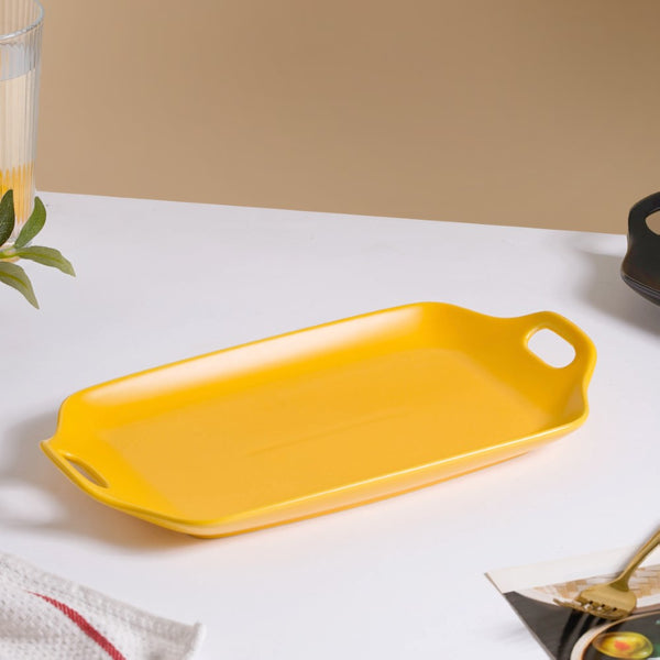Oven Baking Tray Yellow 11.5 Inch - Ceramic platter, serving platter, fruit platter | Plates for dining table & home decor