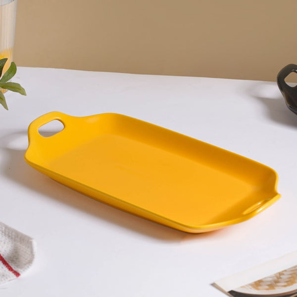 Oven Baking Tray Yellow 11.5 Inch - Ceramic platter, serving platter, fruit platter | Plates for dining table & home decor