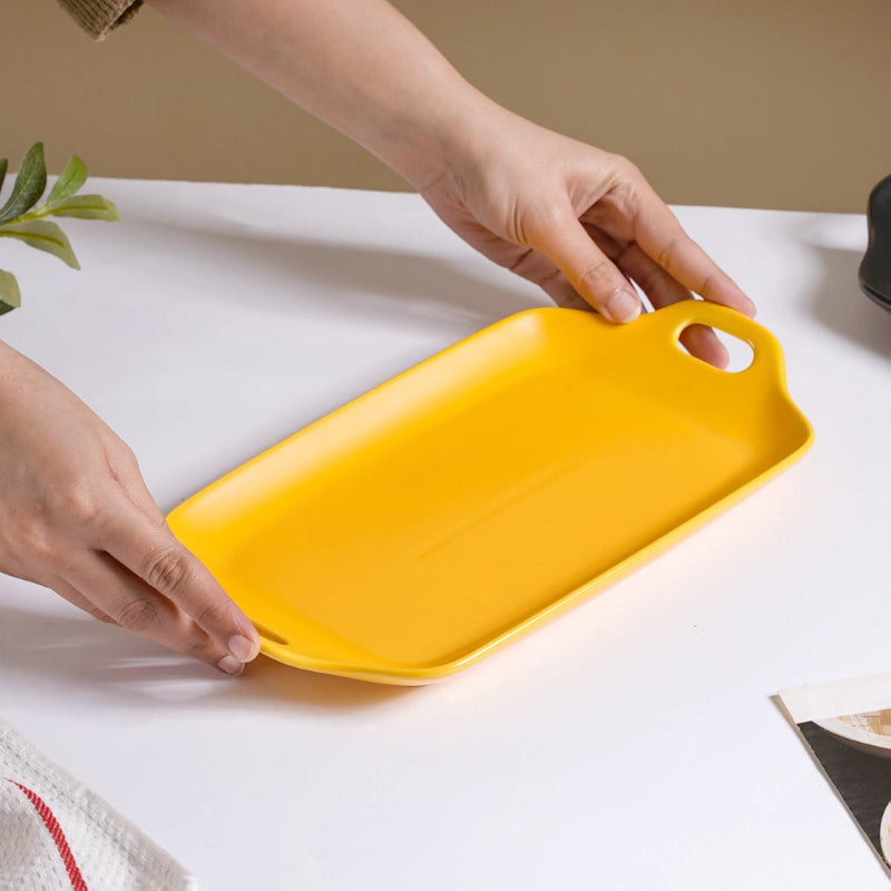 Oven Baking Tray Yellow 11.5 Inch - Ceramic platter, serving platter, fruit platter | Plates for dining table & home decor
