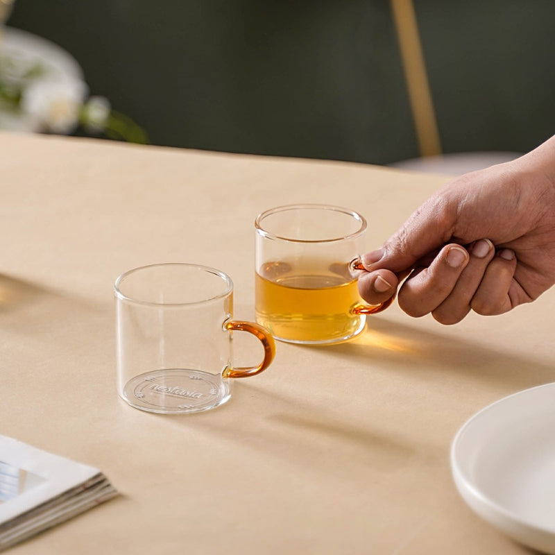 Transparent And Yellow Cup Set of 6- Tea cup, coffee cup, cup for tea | Cups and Mugs for Office Table & Home Decoration